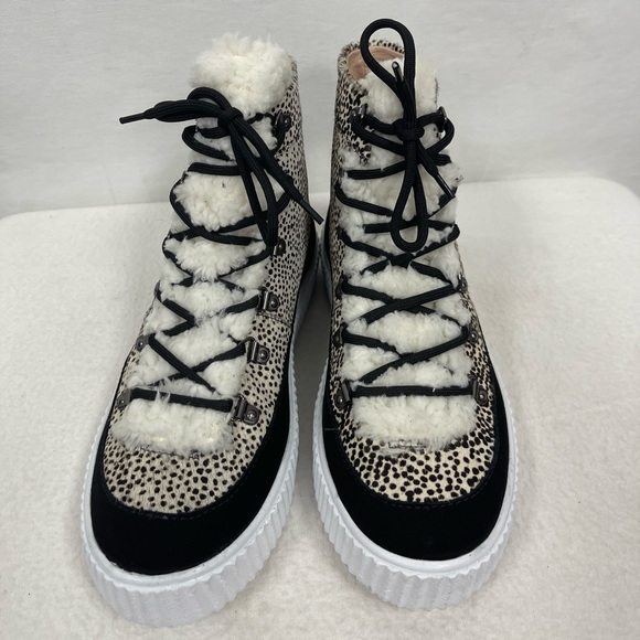AQUA Womens Mini Pony Dots Beige Faux Fur Platform Hi Top Sneakers sz 8 NWT - Picture 6 of 11